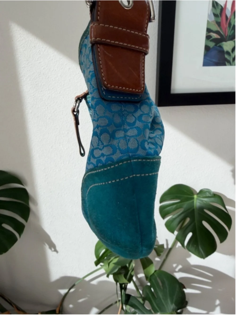 🦋 RARE Y2K Vintage Coach Signature Blue Soho Suede Hobo Shoulder Bag #1460 🦋